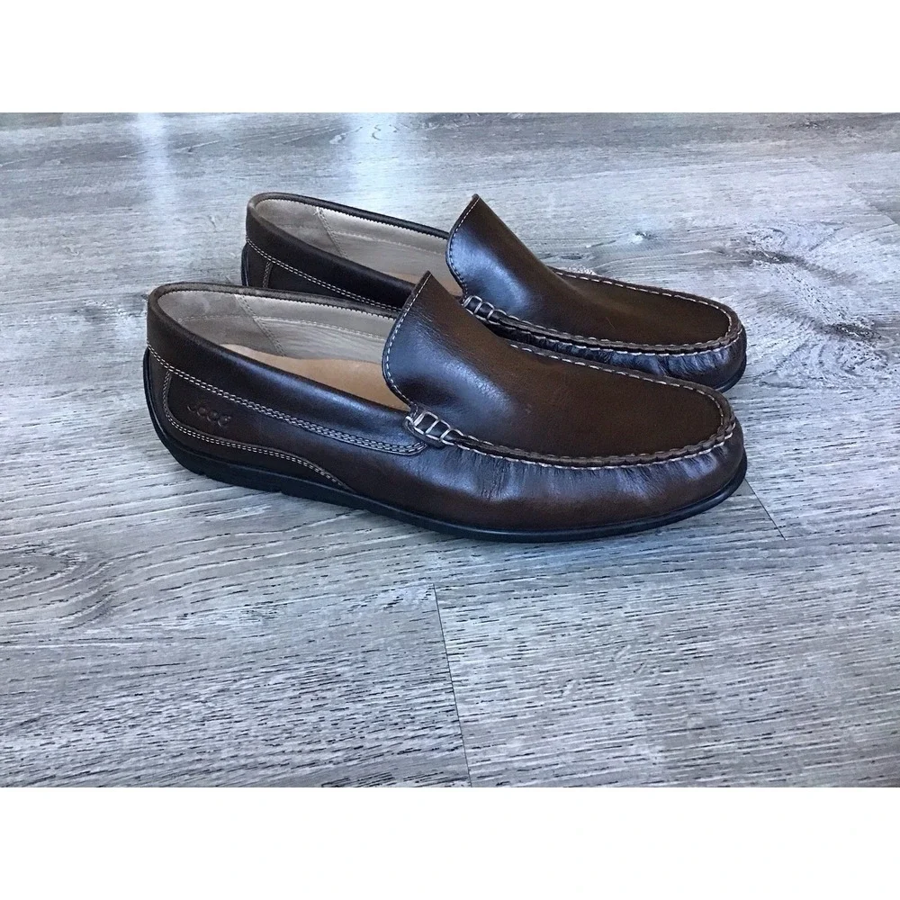 Ecco Mens Size 9 43 Slip On Moc Toe Driving Loafer Latex Sole 571004